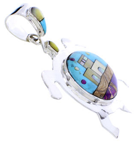 Multicolor Native American Village Design Turtle Pendant YS71420